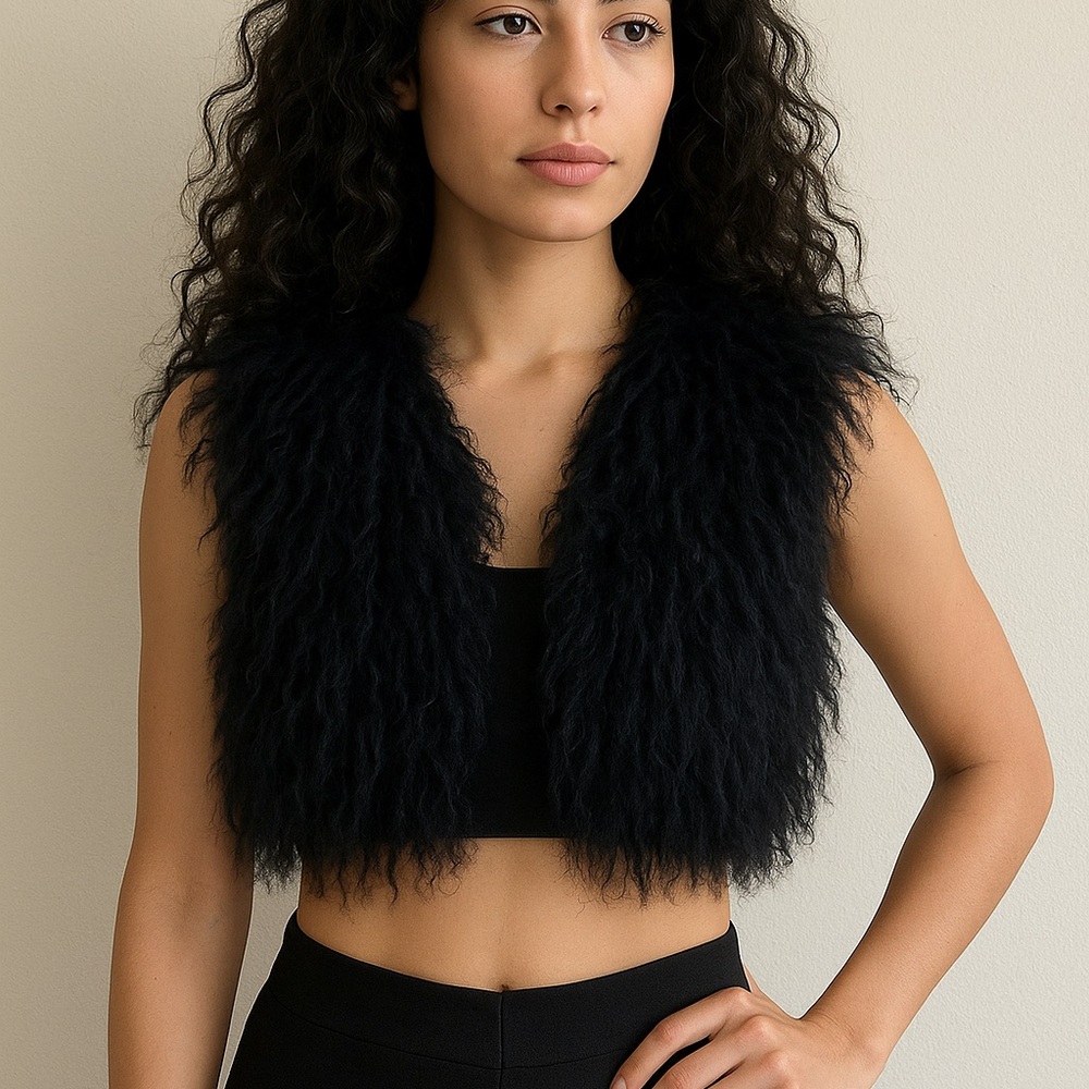 Black Fuzzy Sleeveless Vest